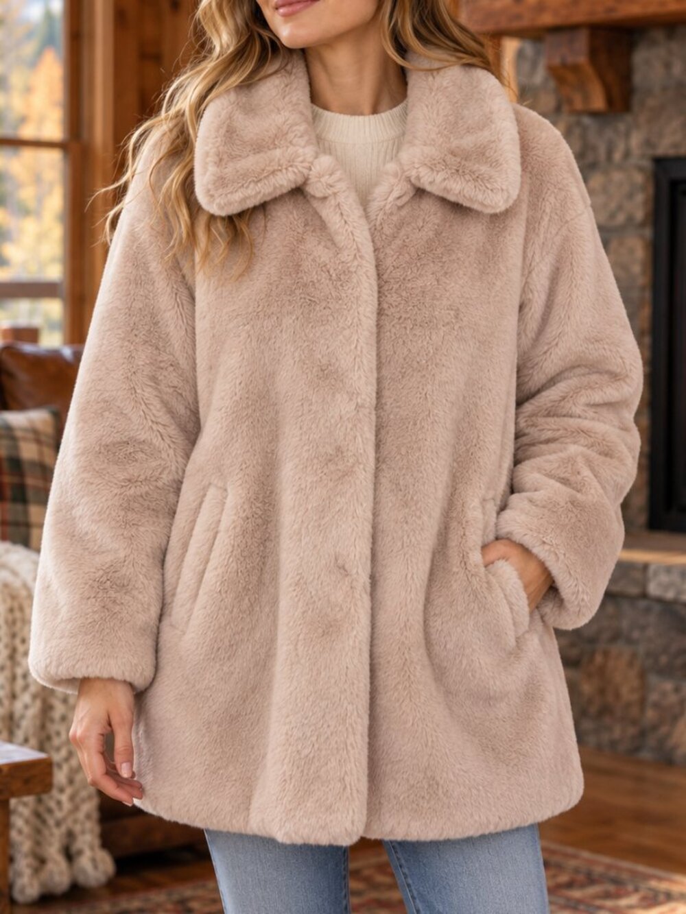 Ophelia Roe Pink Faux Fur Coat Sz Medium